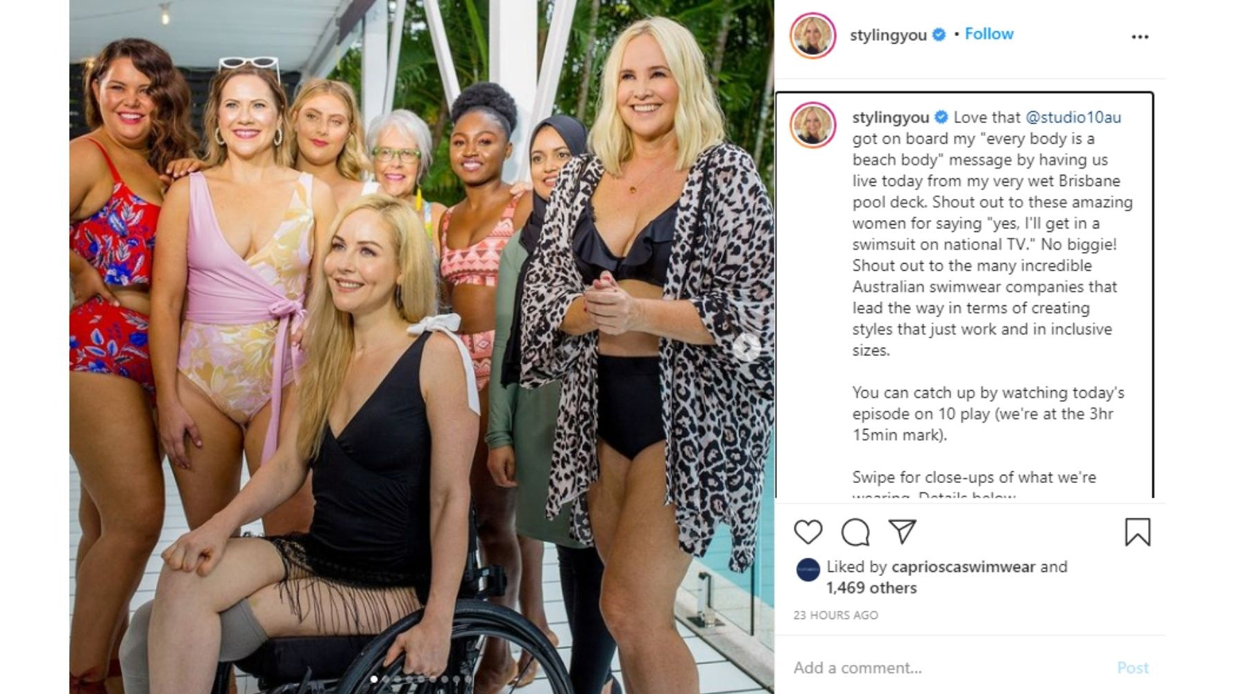 Capriosca appeared on Studio 10 as part of Styling You's swimwear feature