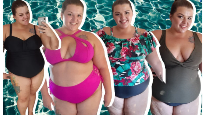 Woman wearing multiple swimsuits