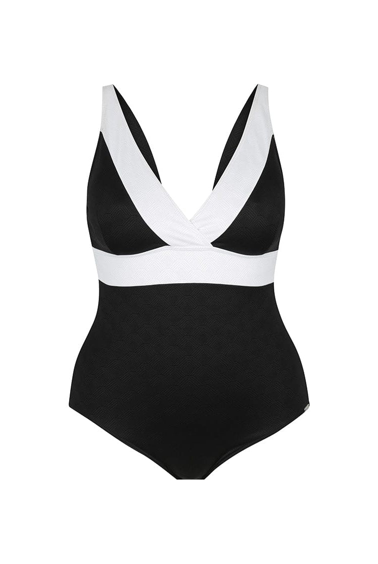 Ghost mannequin black and white v neck one piece