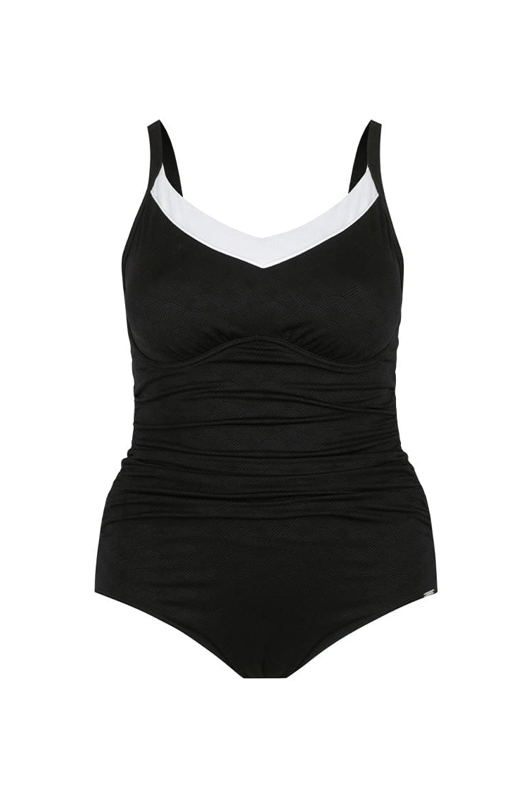 Ghost Mannequin wearing black and white swimsuit with underwire bra support