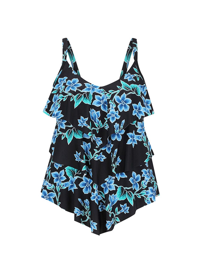 Ladies floral blue ruffle tankini top