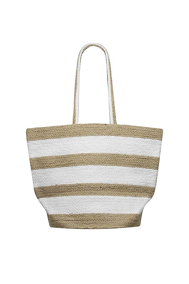Beach Bag - White and Natural Stripe Capriosca Swimwear Australia