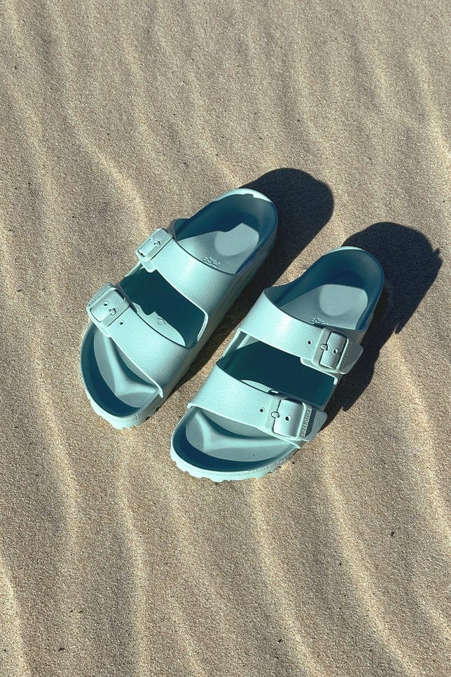 Pastel teal womens slide on sandals