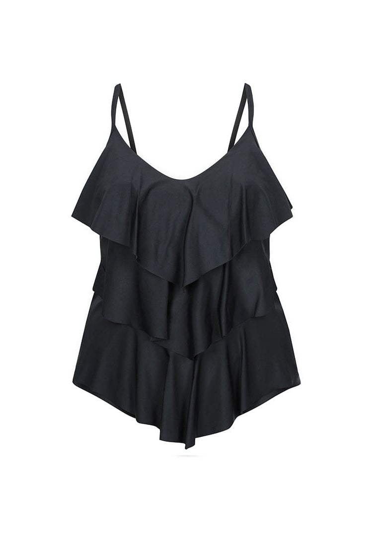 Ghost mannequin black 3 tier ruffle tankini top