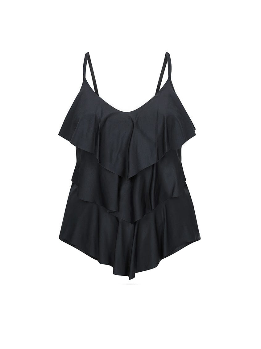 Ghost mannequin black 3 tier ruffle tankini top