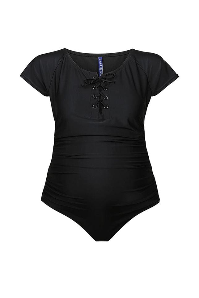 Ghost mannequin black short sleeve tie maternity one piece