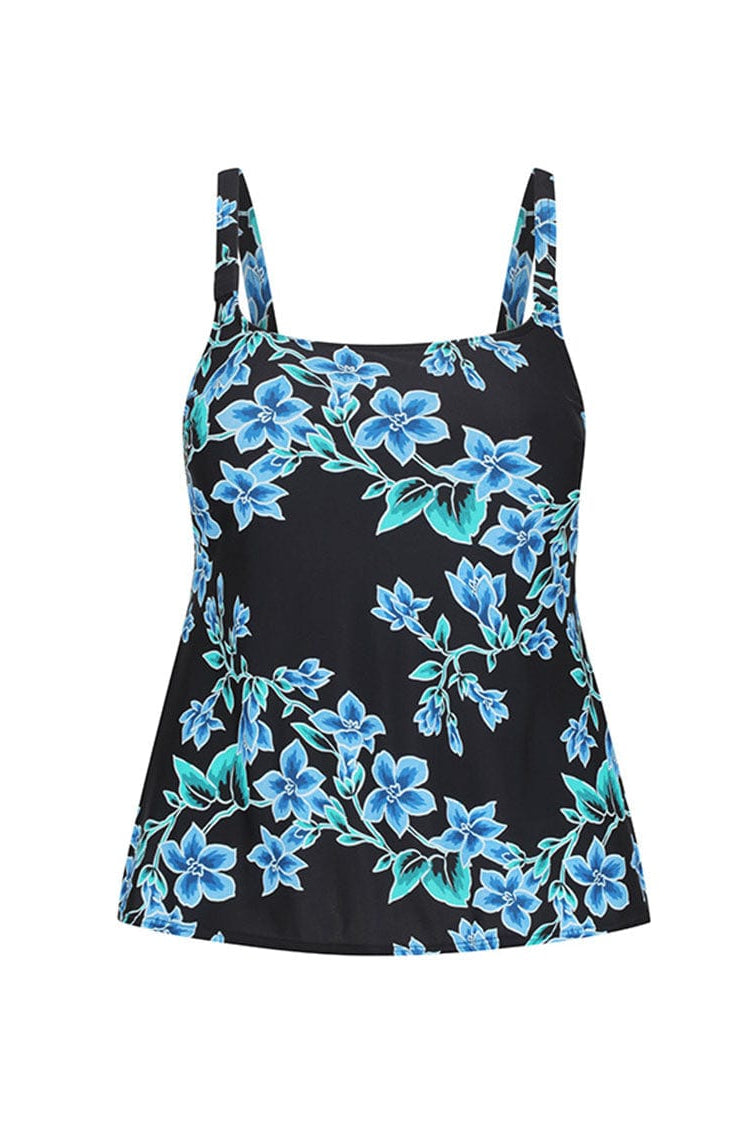Ghost mannequin of blue floral tank tankini top