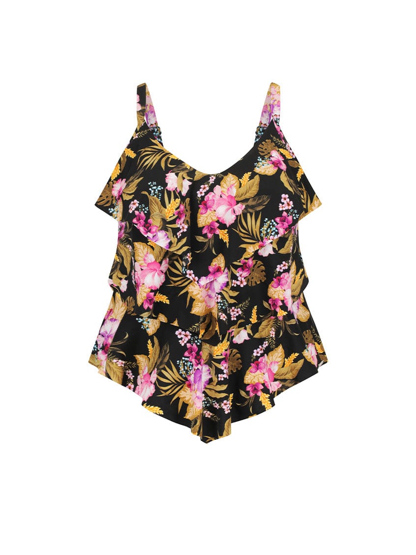 Ghost Mannequin of Womens 3 Tier Tankini Top in Pink and Gold Floral Print