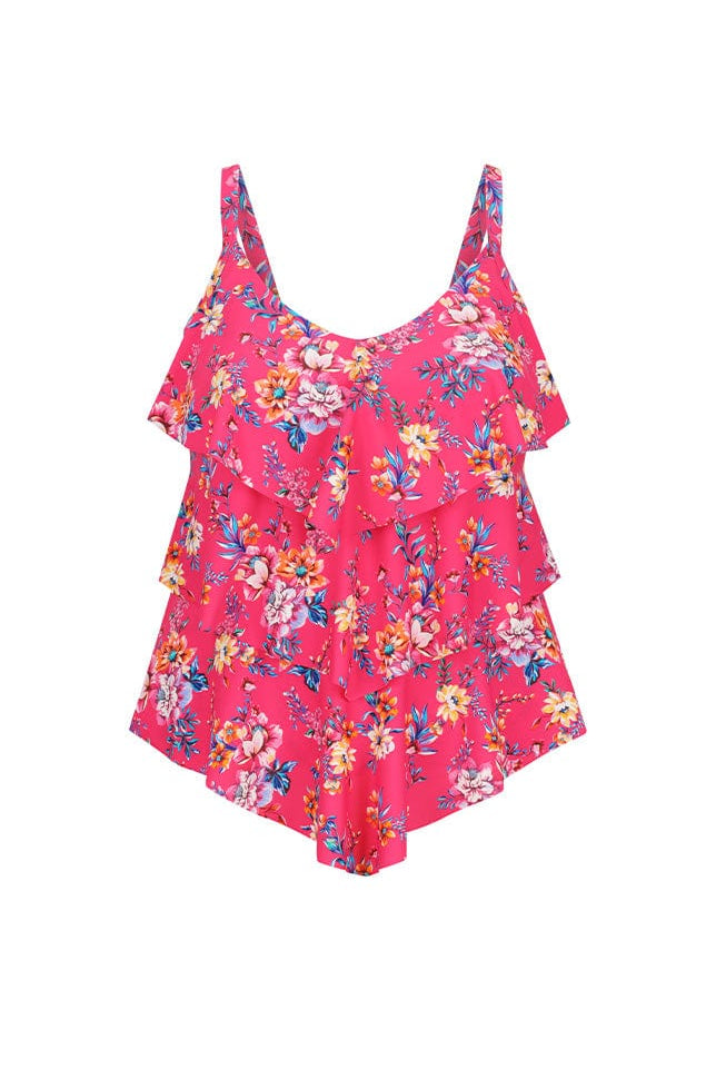 Ghost mannequin hot pink floral 3 tier tankini top