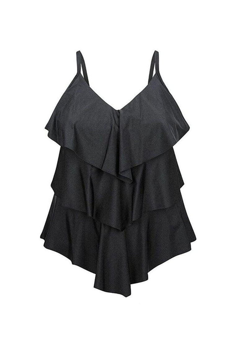 Chlorine Resistant Black 3 Tier Tankini Top