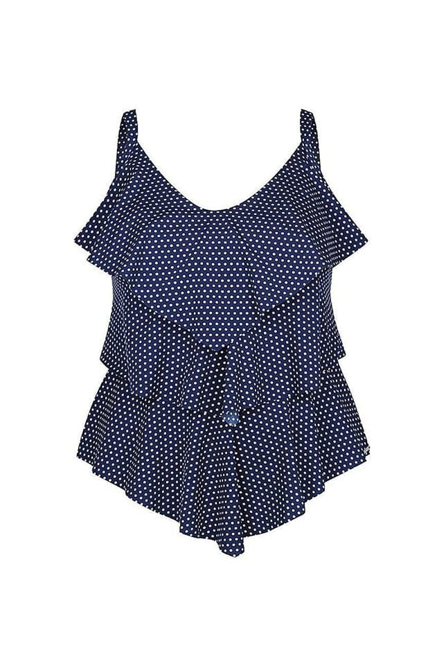 ghost mannequin navy and white dots 3 tier tankini