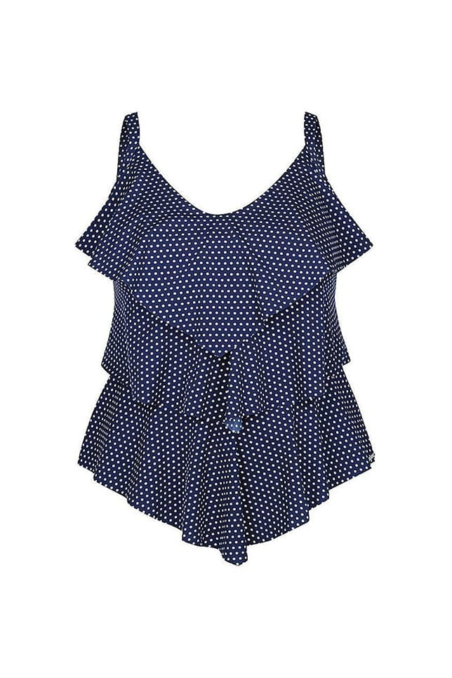 ghost mannequin navy and white dots 3 tier tankini