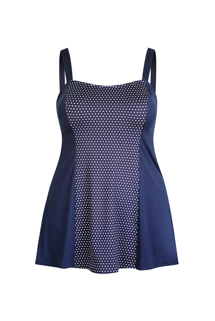 Ghost mannequin navy and white dots swim dress