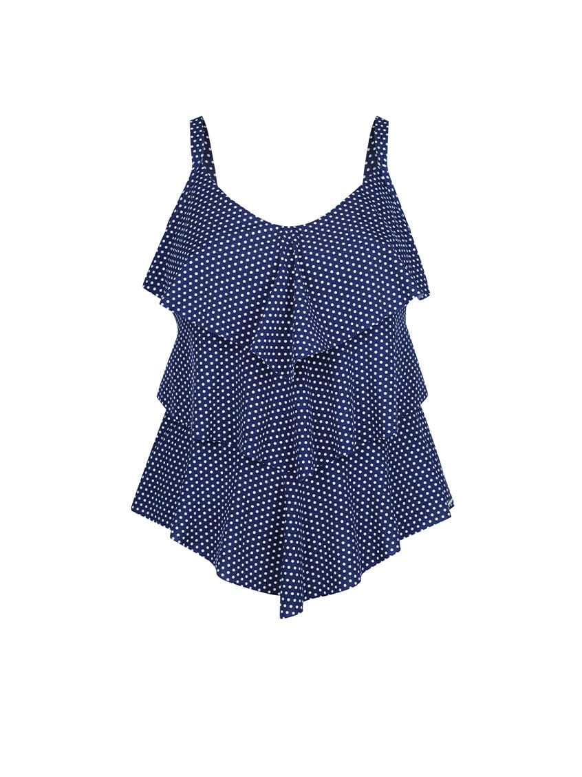 ghost mannequin navy and white dots 3 tier tankini