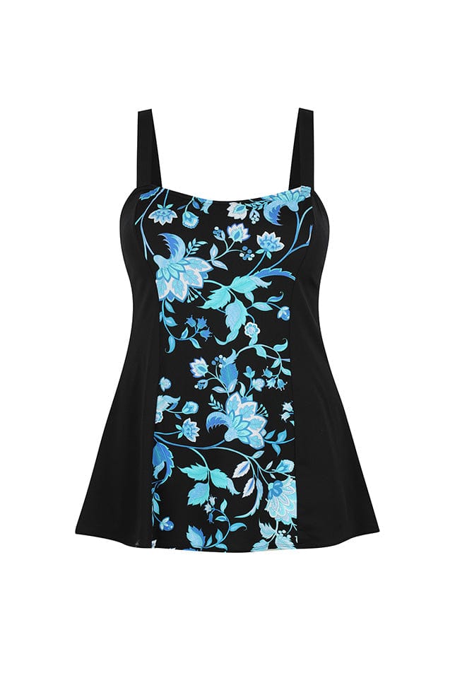 Ghost Mannequin image of the turquoise floral printed womens swim dress 
