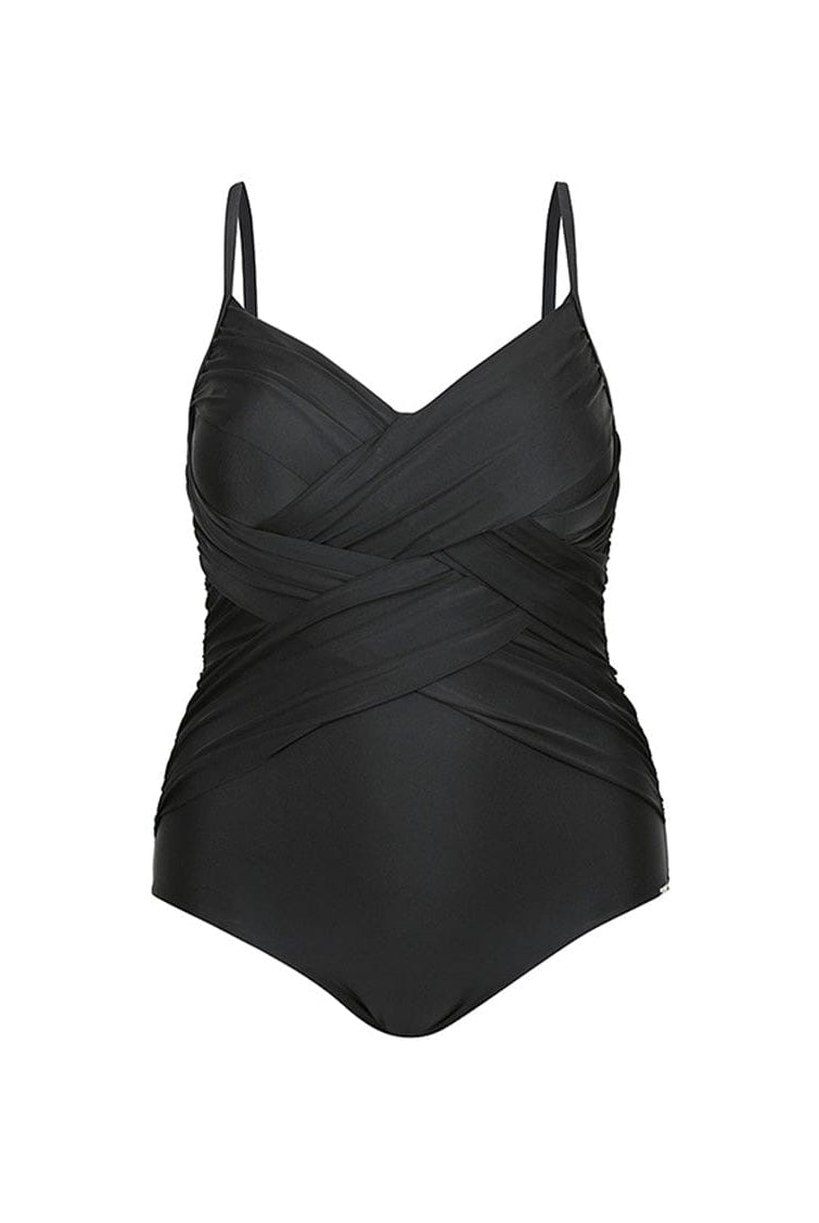 criss cross black one piece swimwear