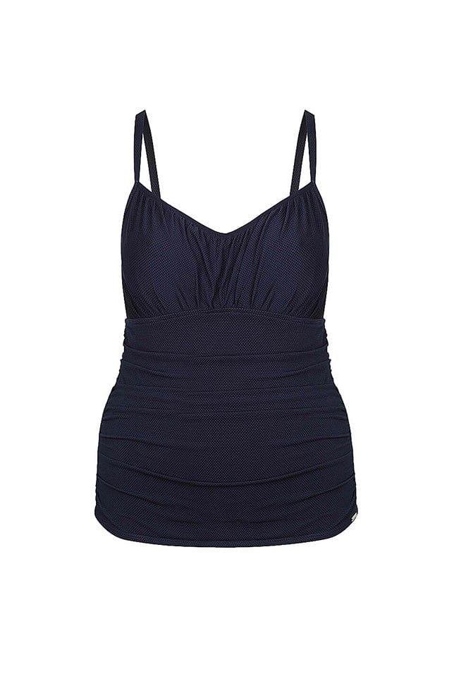 Ghost mannequin navy underwire tankini top