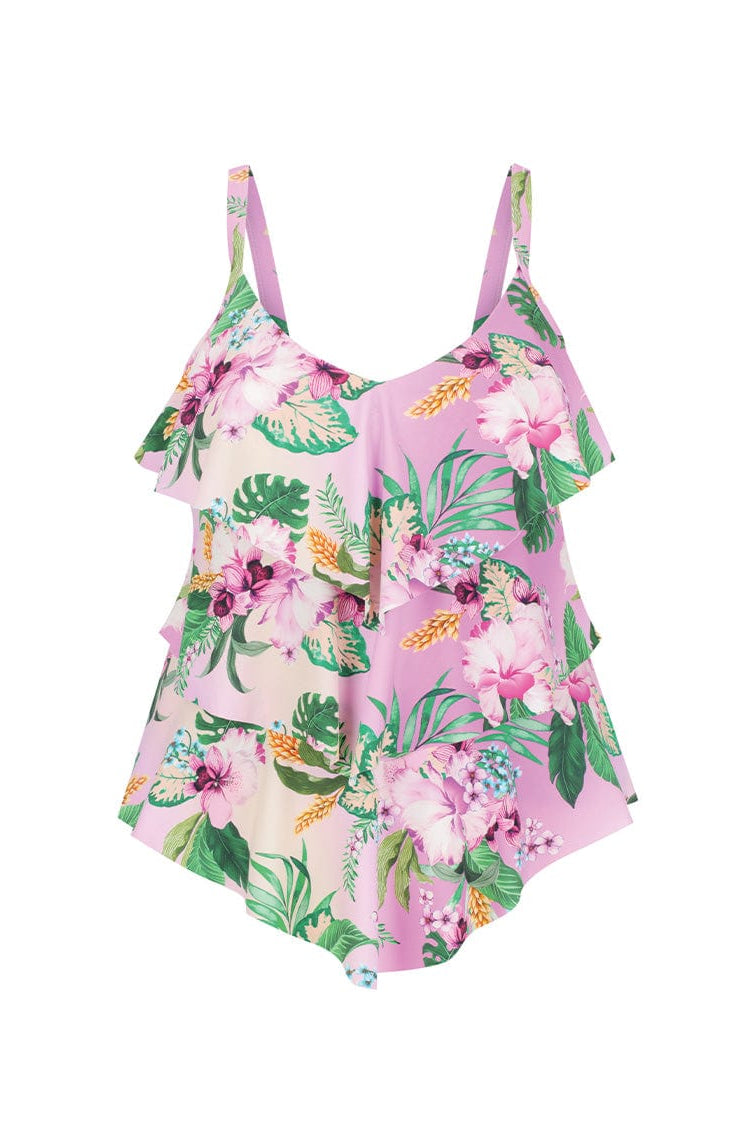pink floral ruffle tankini