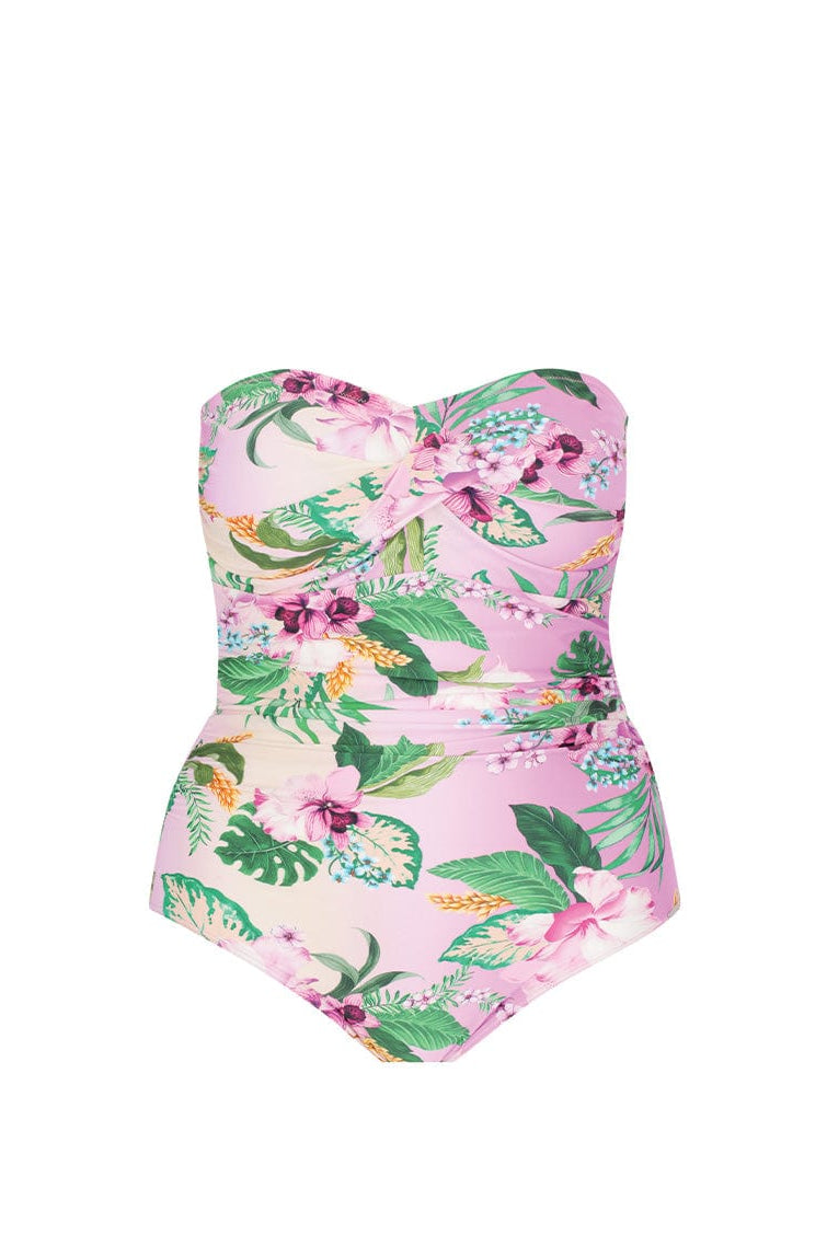 light pink floral strapless swimsuit