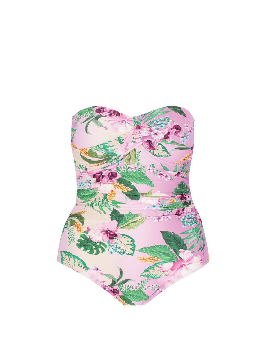 light pink floral strapless swimsuit