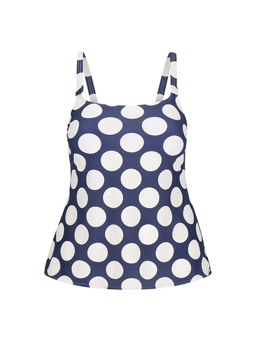 Ghost mannequin of large spotted tankini top for women