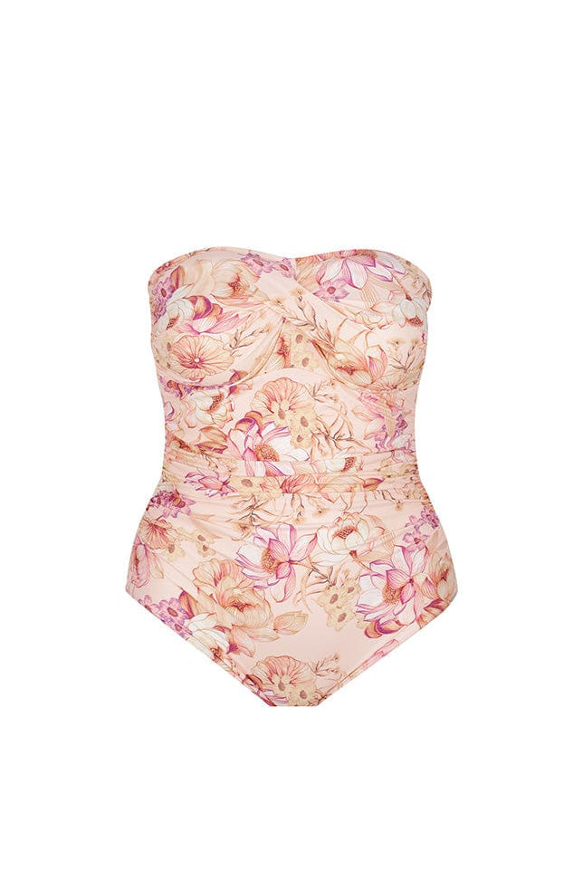 Ghost mannequin blush pink floral strapless twist bandeau one piece
