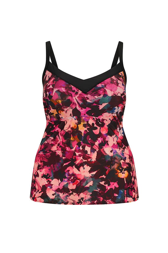 Ghost mannequin pink floral underwire tankini top