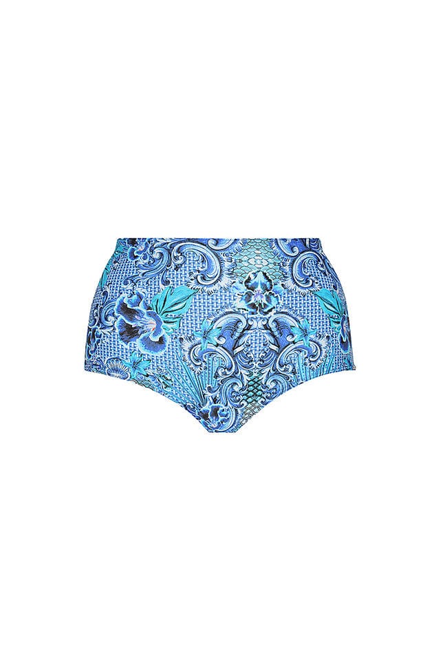 Ghost mannequin blue patterned high waisted swim pant