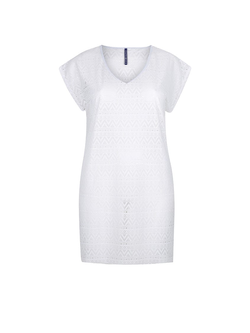 Ghost mannequin white mesh beach cover up