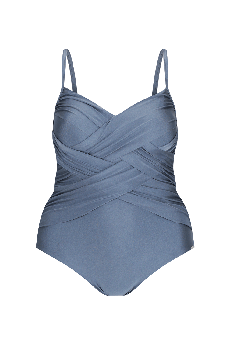 metallic grey criss cross swimsuit
