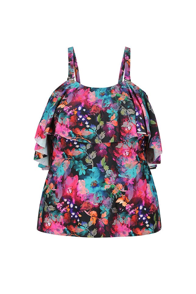 Ghost Mannequin product shot of floral off shoulder tankini top