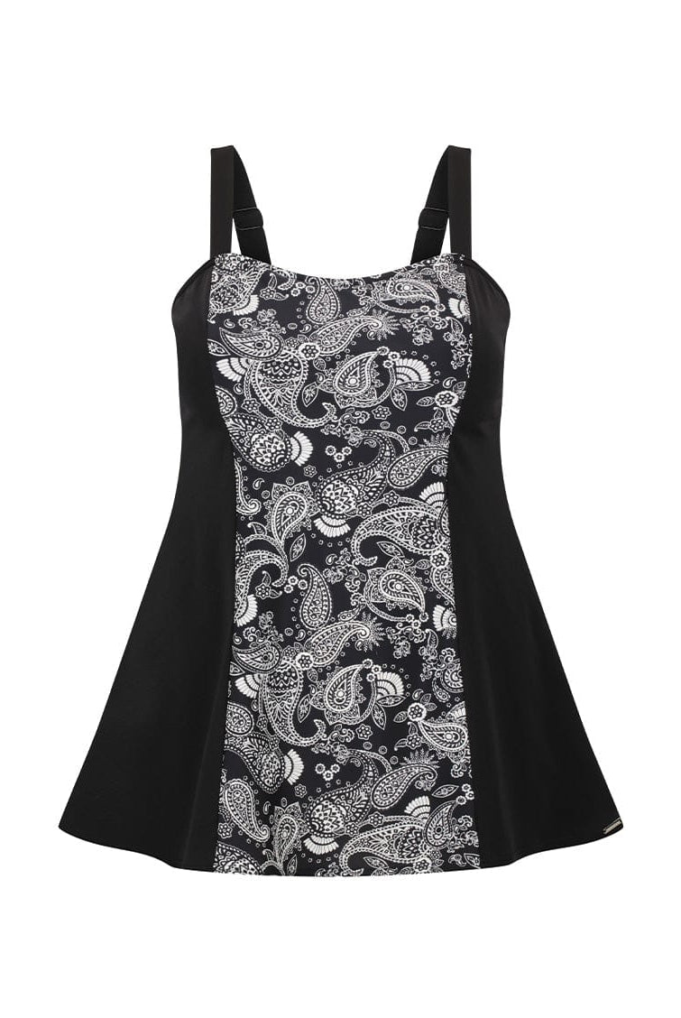 black and white paisley swim dress
