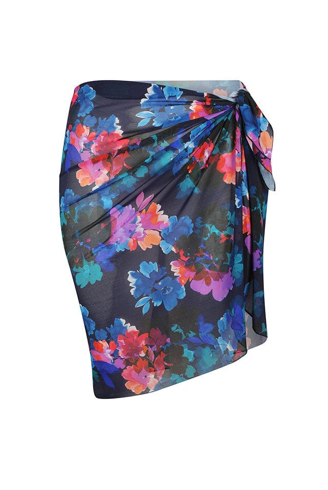 Ghost mannequin navy floral mesh wrap skirt