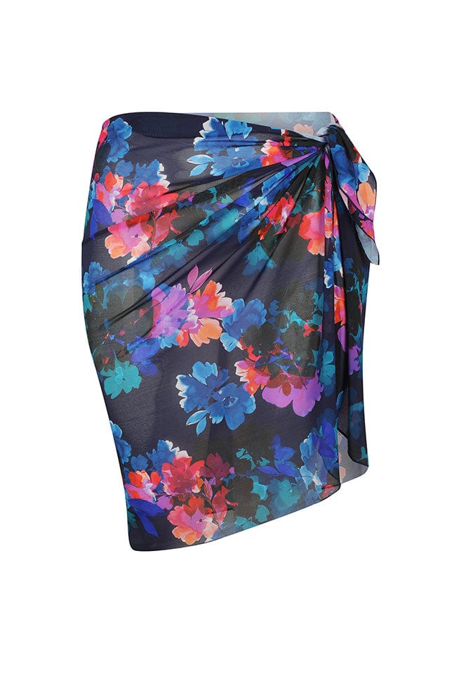 Ghost mannequin navy floral mesh wrap skirt