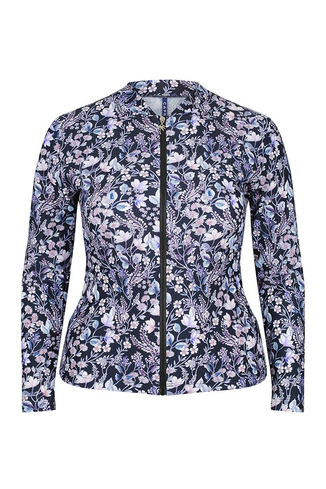 ghost mannequin image of navy floral long sleeve rashie