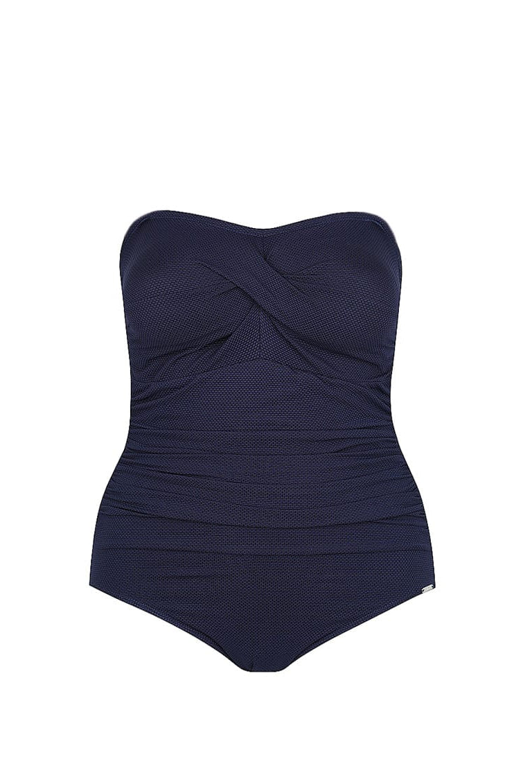 ghost mannequin navy honey comb bandeau swimsuit