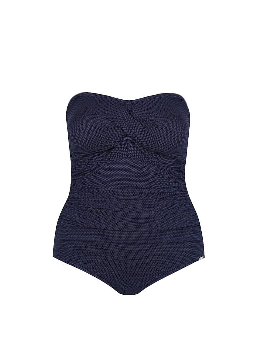 ghost mannequin navy honey comb bandeau swimsuit