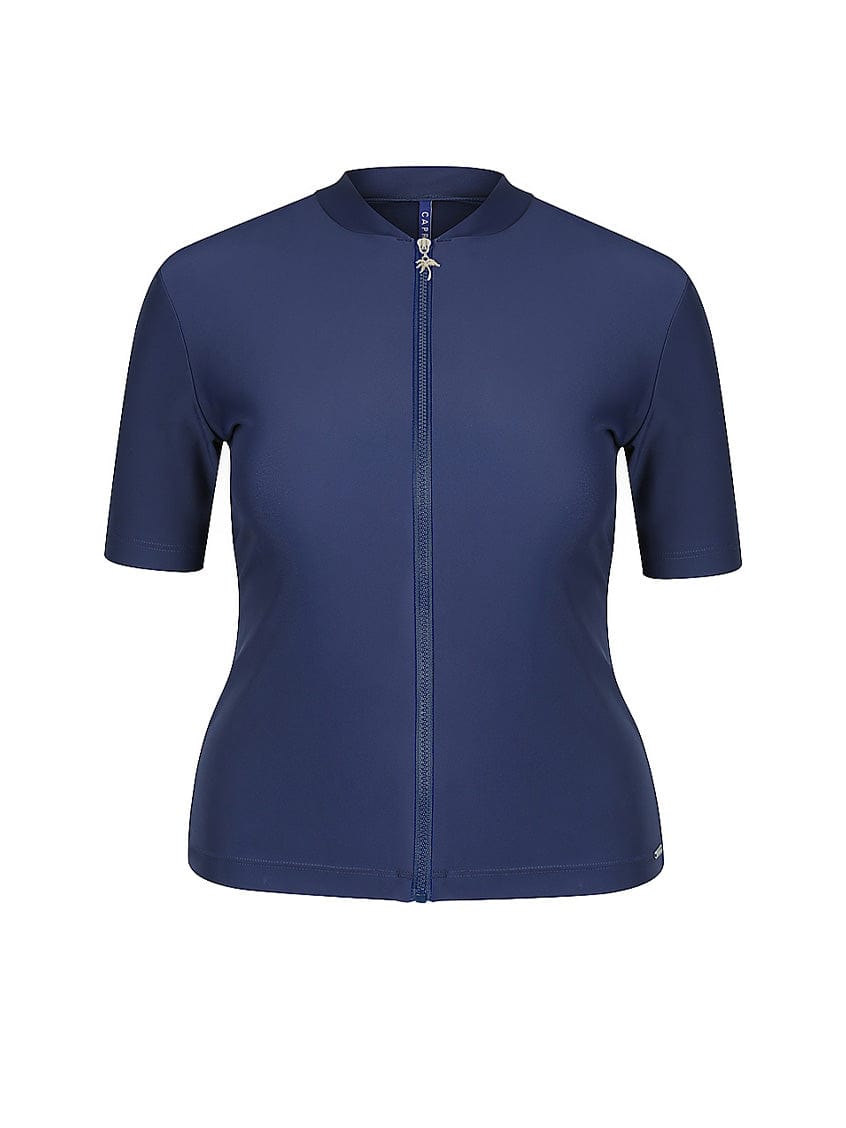 Ghost mannequin navy zip front short sleeve rash vest