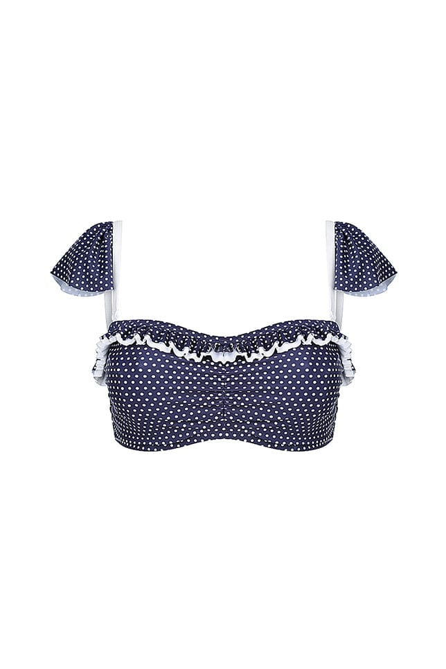 Ghost mannequin navy and white dots frill underwire bikini top