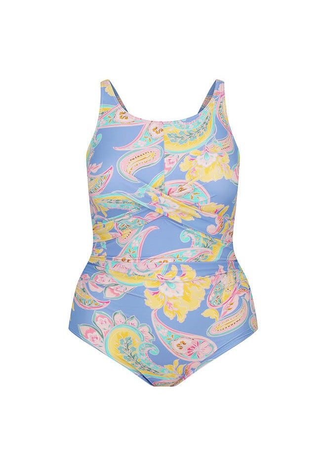 Ghost mannequin pastel paisley high neck swimsuit