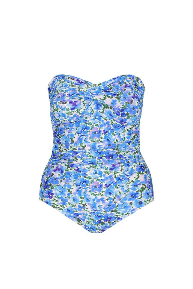 Ghost mannequin blue floral strapless one piece