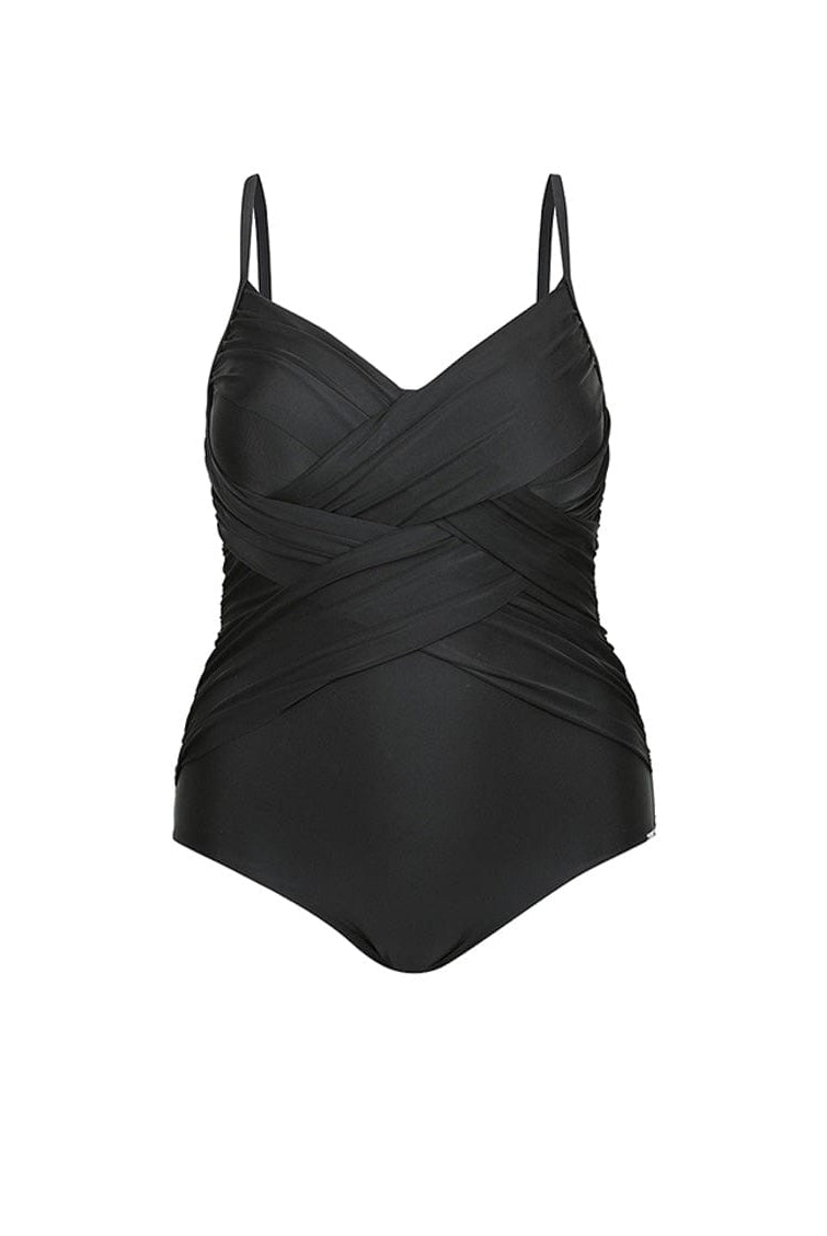 criss cross black one piece swimwear
