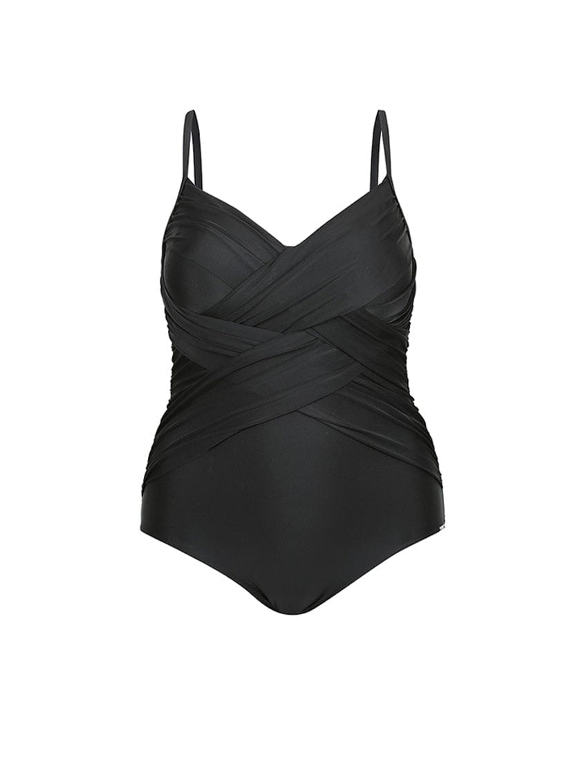 criss cross black one piece swimwear