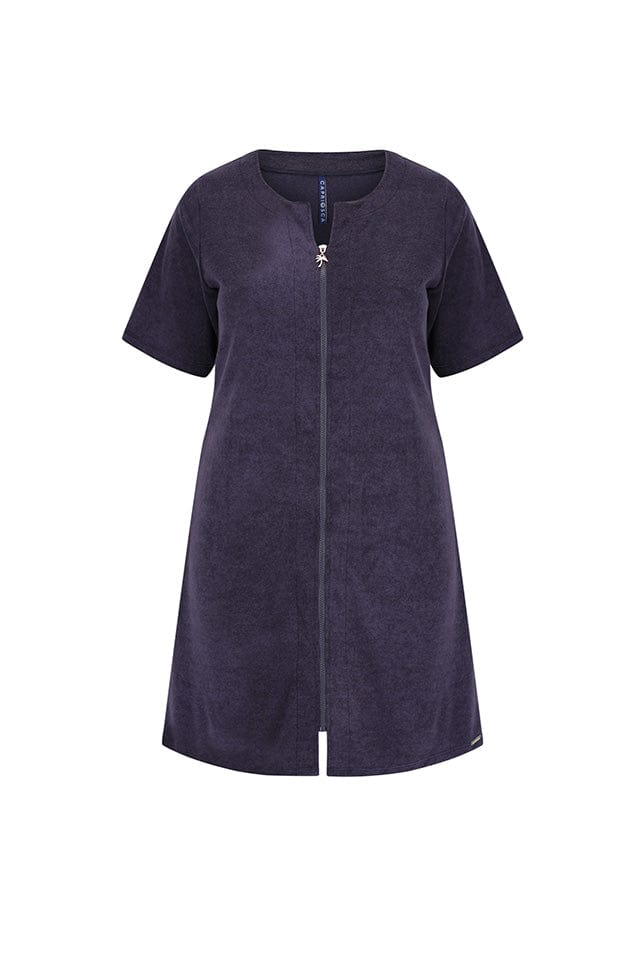 Ghost mannequin navy zip through beach dress