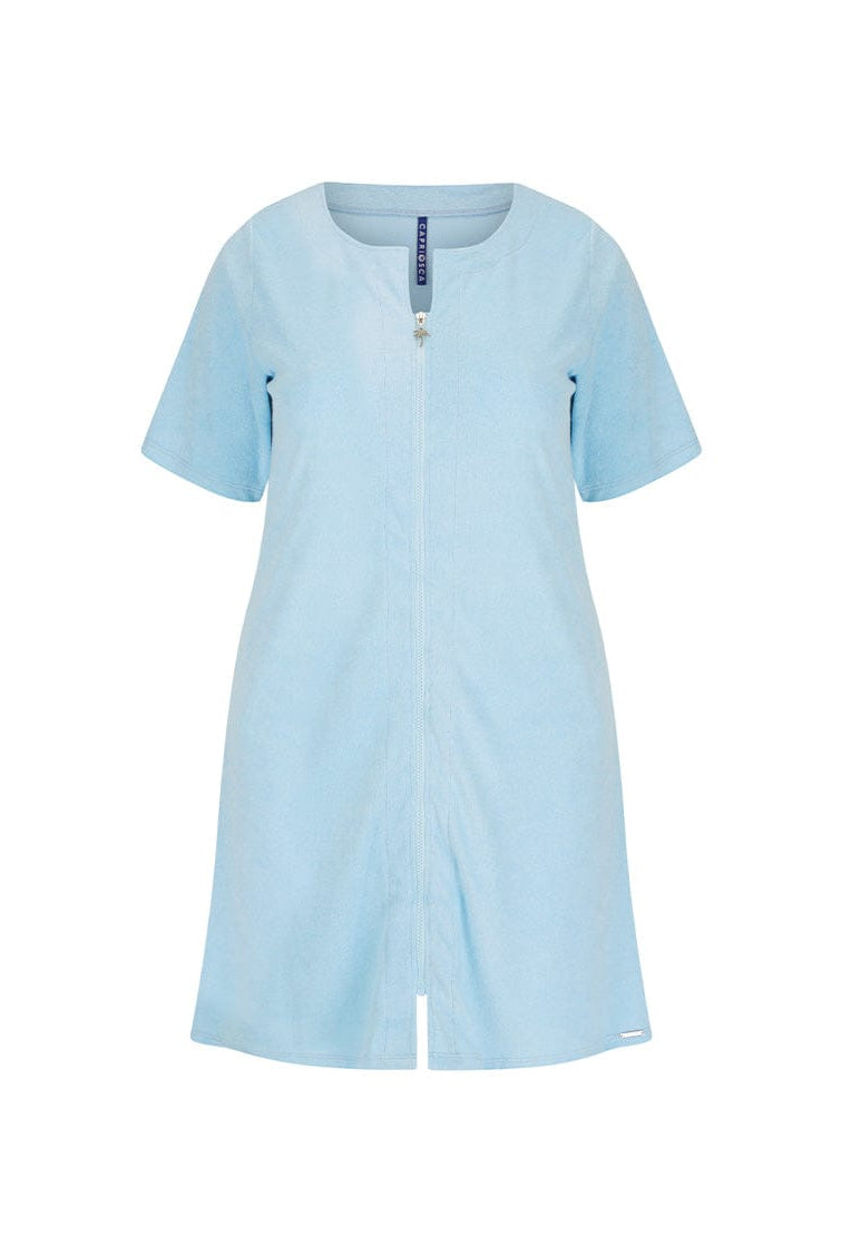 Ghost mannequin light blue zip front cover up dress