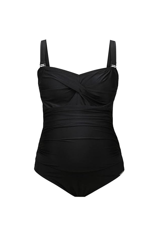 Ghost mannequin maternity twist front black bandeau one piece