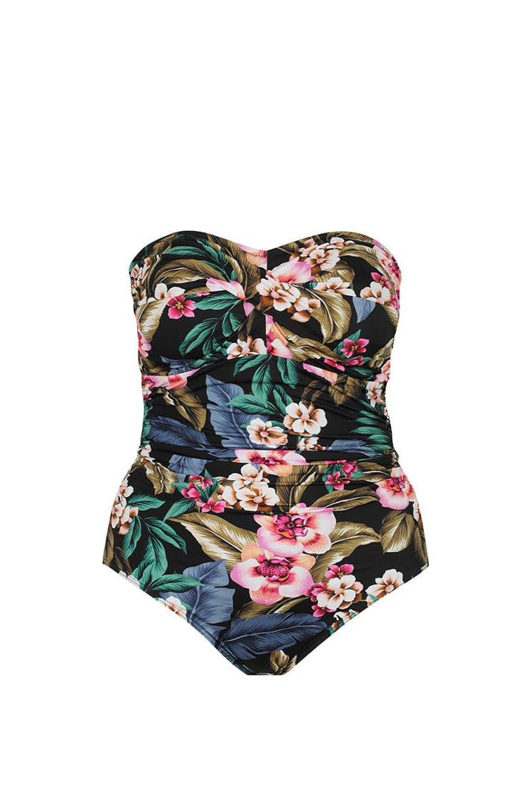 Floral tropical bandeau swimsuit on white background