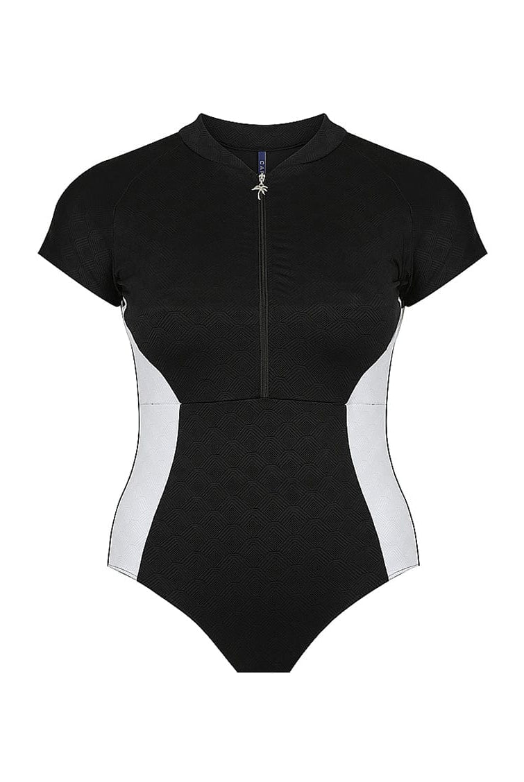 black and white textured cap sleeve one piece