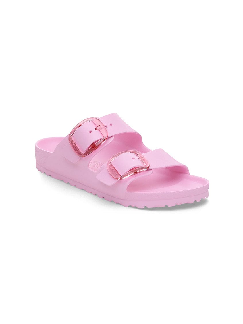 pink women's sandal with big buckles