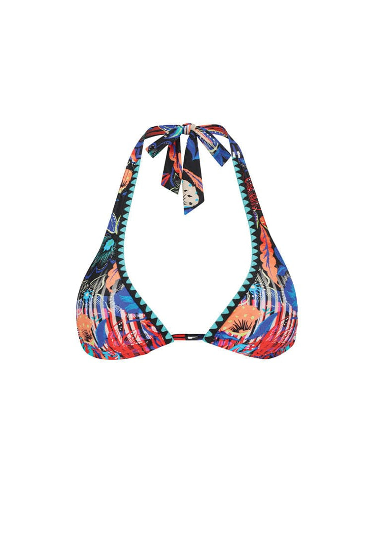 Colourful bikini top with a tie-back design